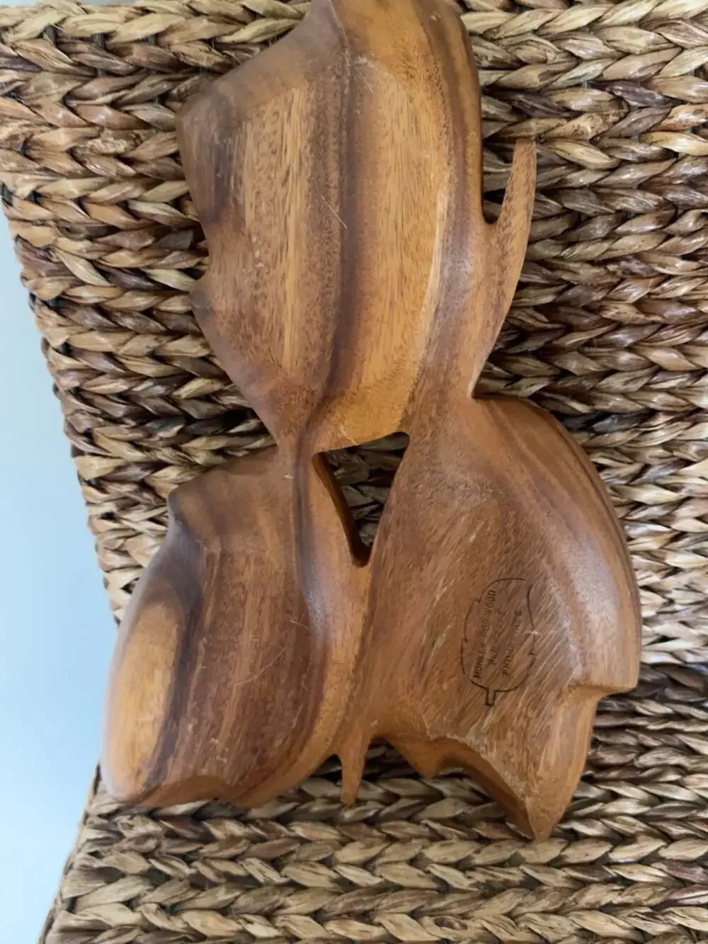 Vintage Hand Carved Monkey Pod Wood Three Section Leaf Shaped Serving Bowl Tray